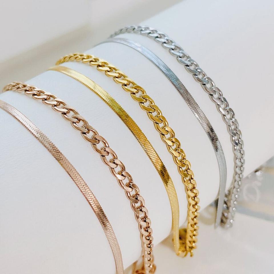 [써지컬스틸] 플랫 앤 뱀줄 두줄 팔찌 /발찌