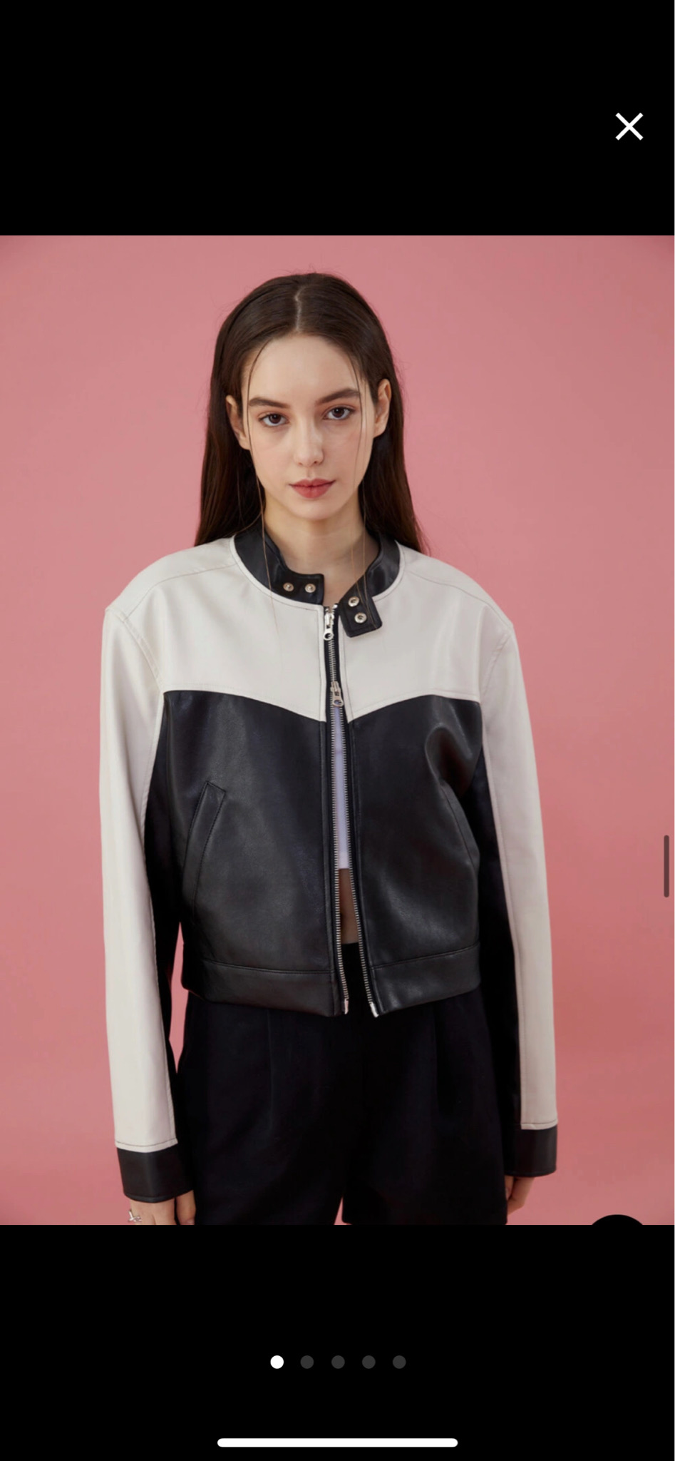 콜릿 오버핏 투웨이 배색 레더 라이더자켓