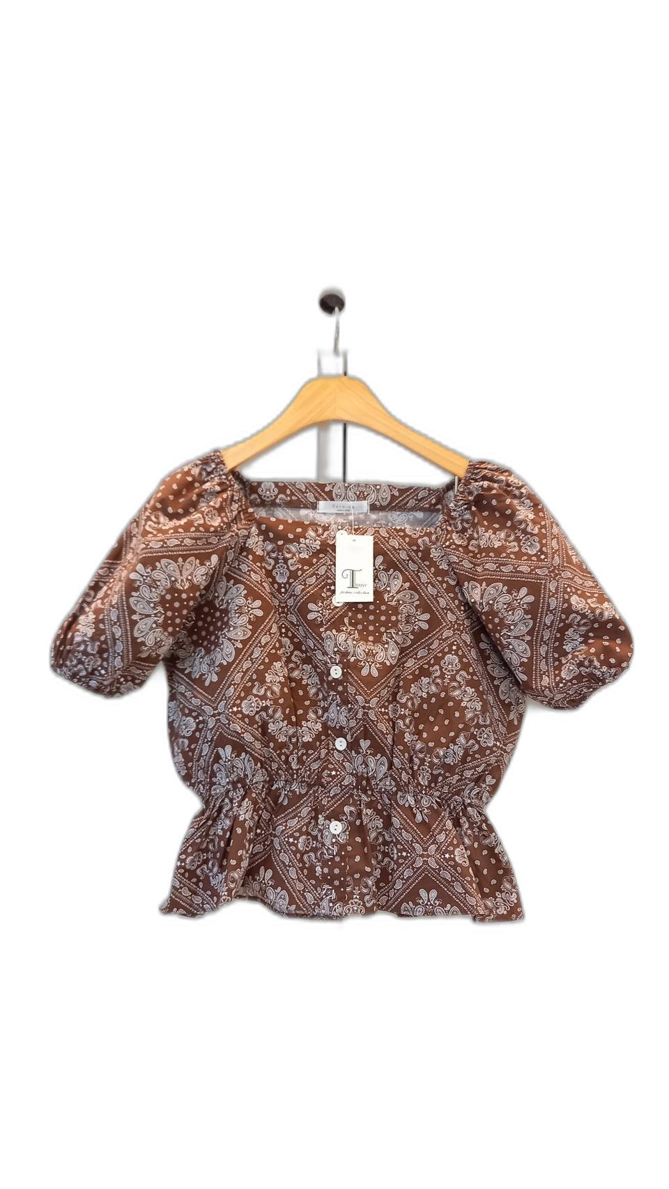 택있는 새상품/ 편의점 택배 무료배송/쵸코 브라운 페이즐리 패턴 면 블라