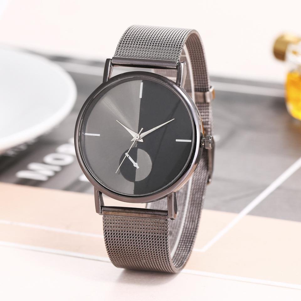 새 검정 패션 커플 손목 시계 스틸밴드 은도금 남녀 공용 생일