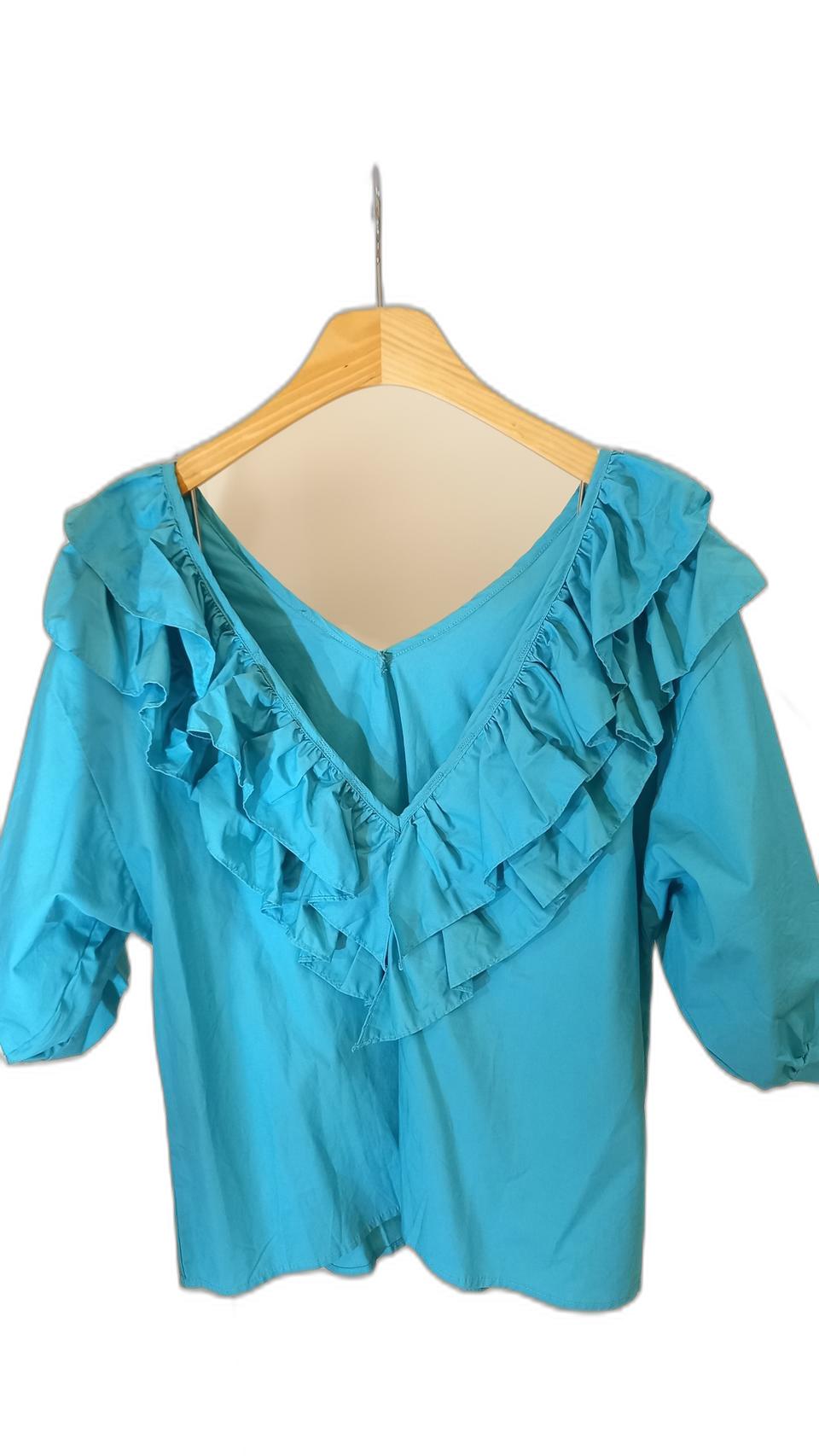 새상품 / 민트 프릴 깊은 브이넥 바스락 블라우스/ 편의점 택배 무료배송