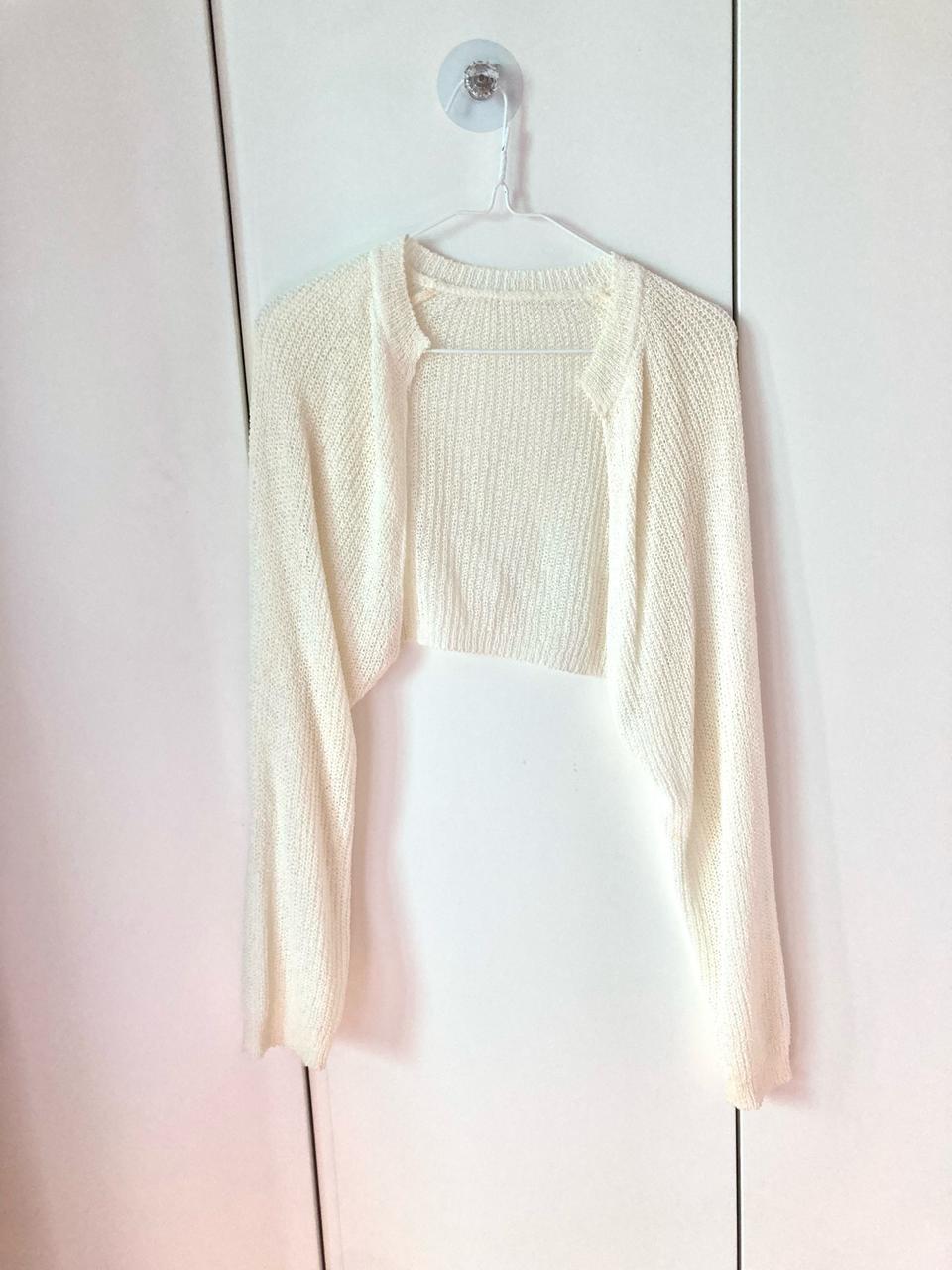 크림 아이보리 화이트 여름 니트 볼레로 가디건