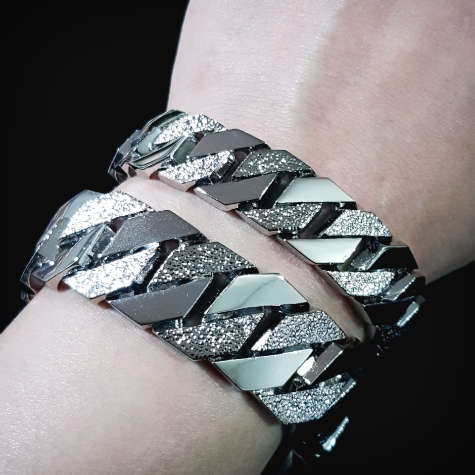 (백금)납짝 민무늬+보카시 팔각팔찌 15mm/20mm 도금팔찌