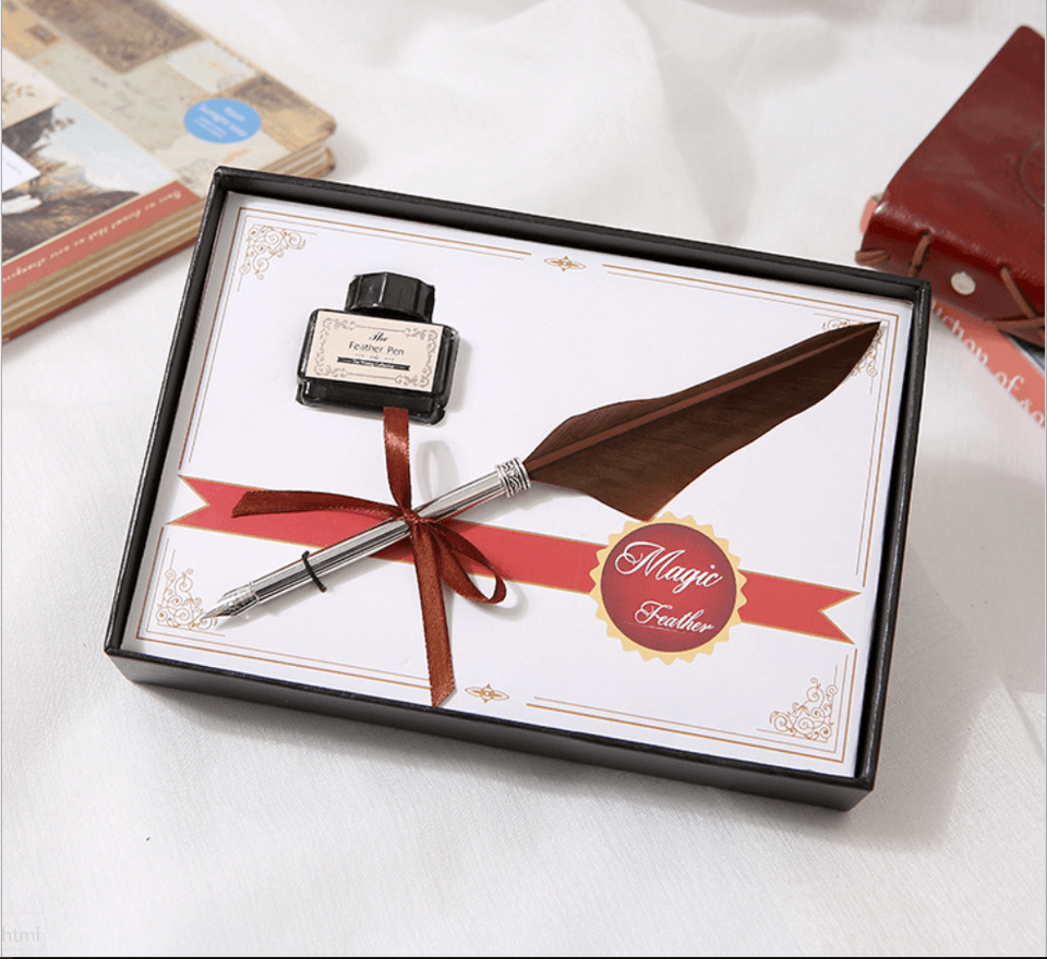 새 갈색 엔틱 깃털 고급 만년필 추억 친구 선물 펜촉 합격 새해 졸업