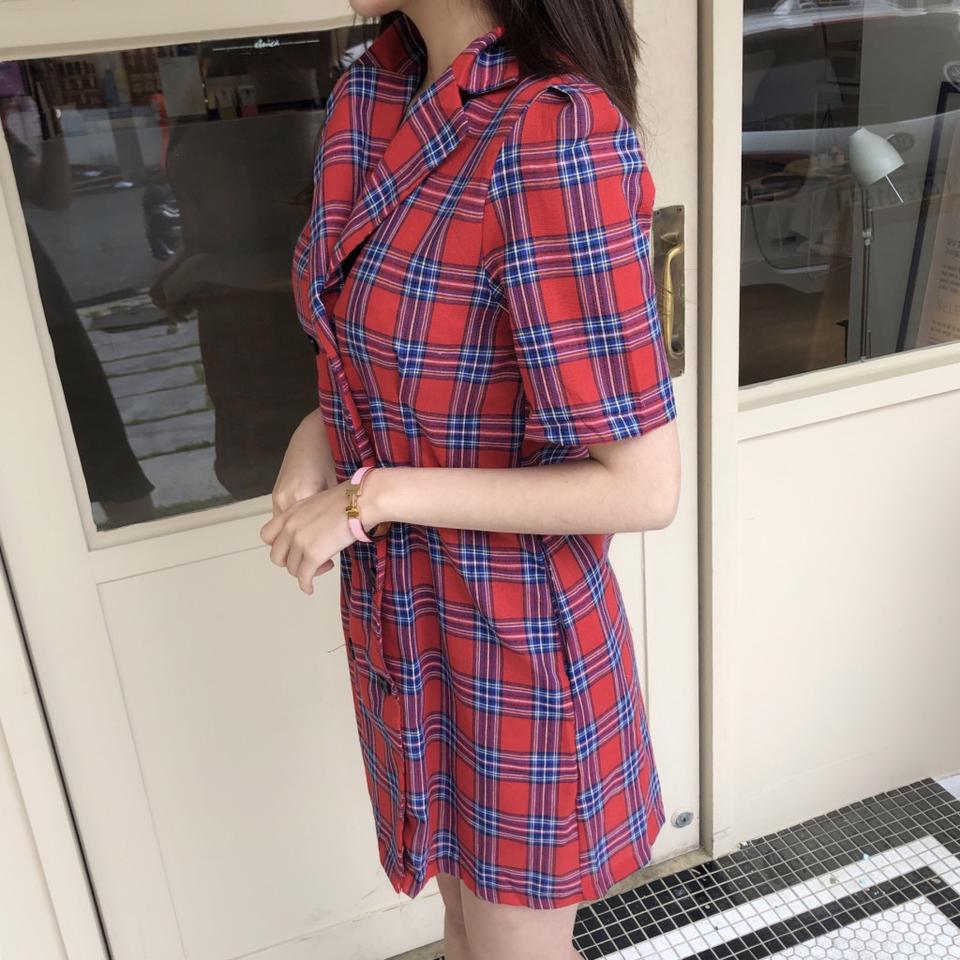 반팔 미니원피스 체크 남방 블라우스