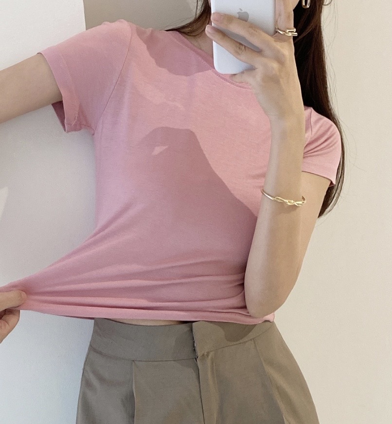레이온 슬림 크롭 반팔티