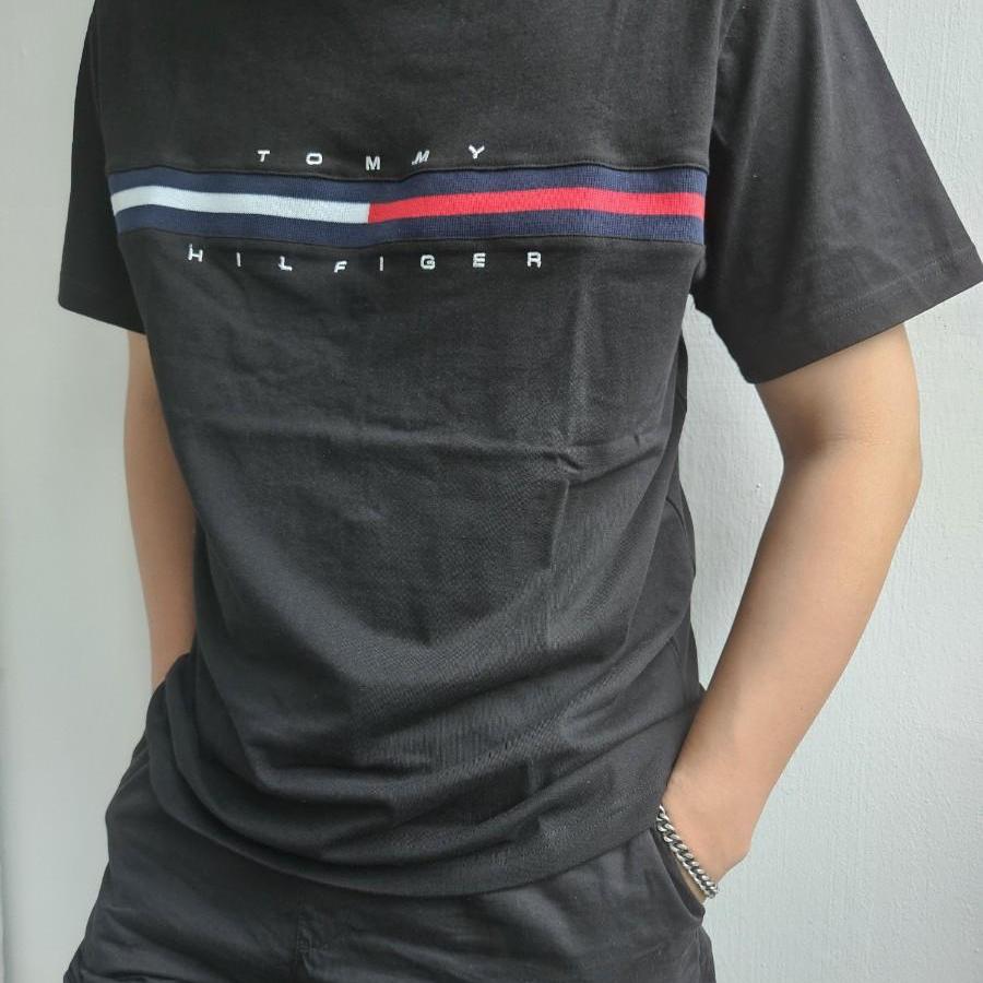 정품 타미 힐피거 플레그 로고 라운드 넥 심플 시그니쳐 반팔티