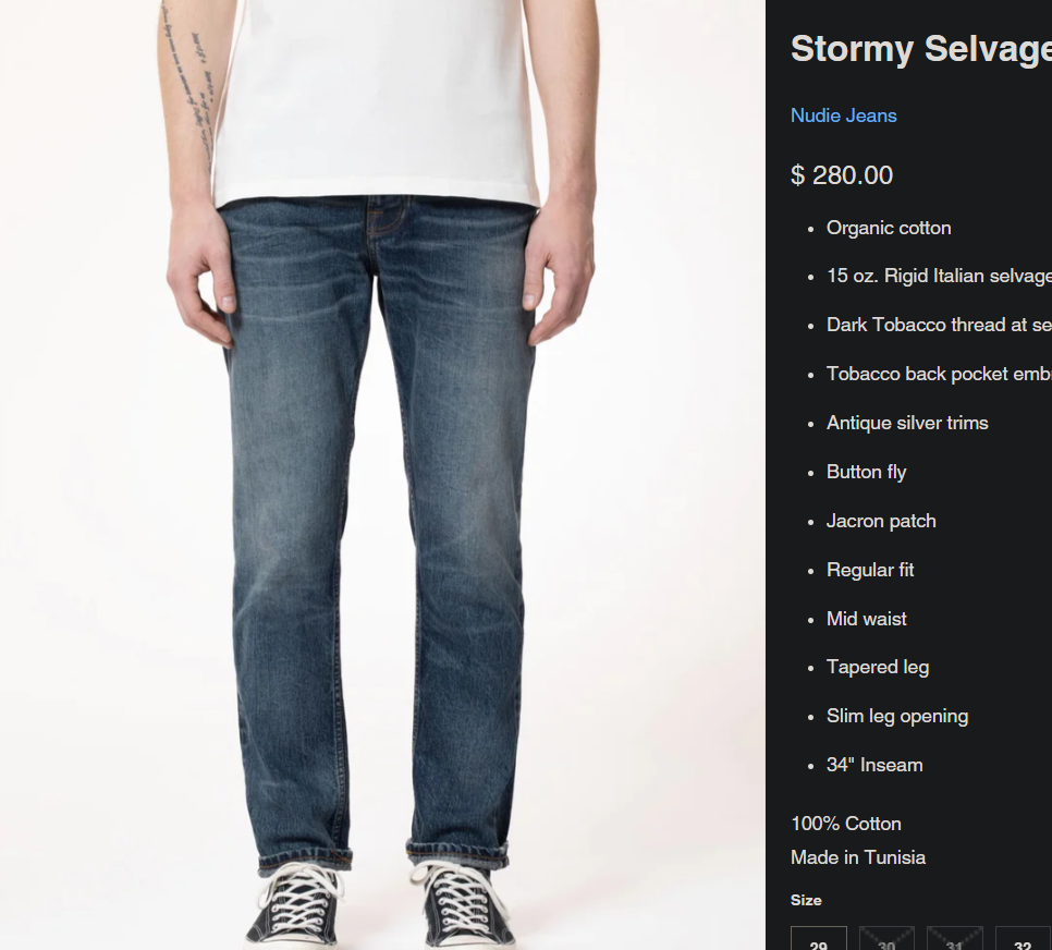 누디진 고급 청바지 셀비지 새거  36 - 32 스톤아일랜드