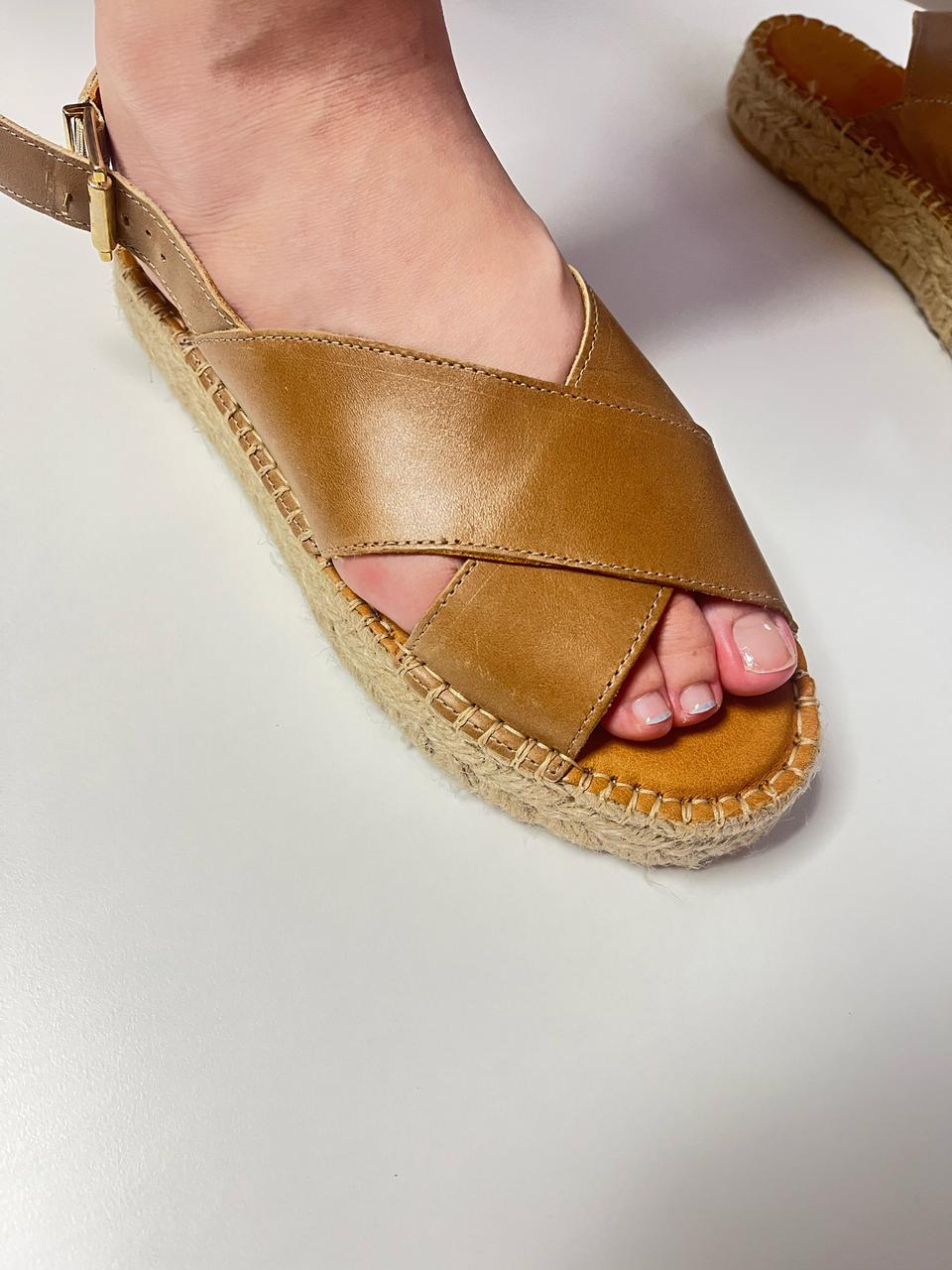 알로하스 Crossed 브라운 레더 에스파드릴