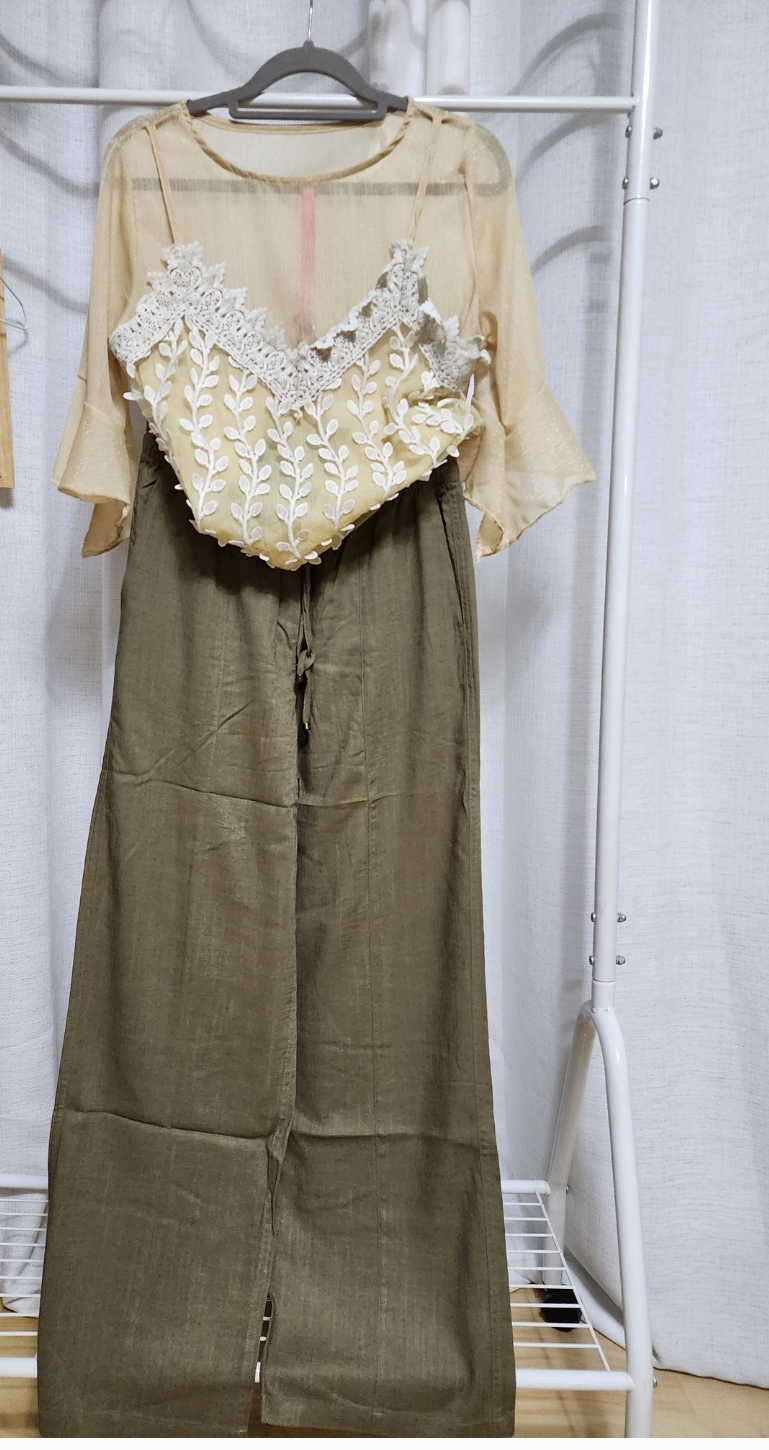 린넨바지(미사용.55)+블라우스