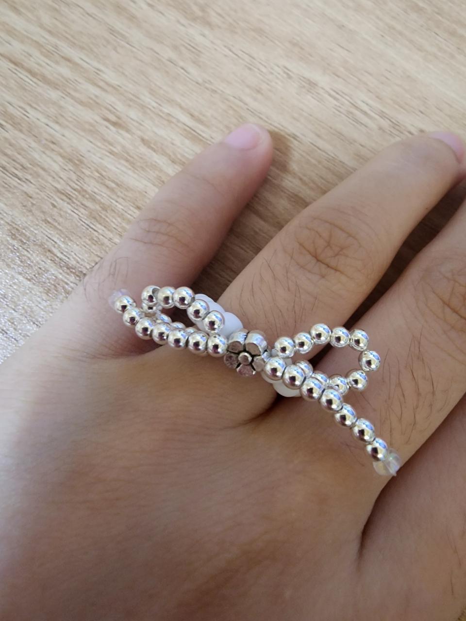 실버 리본 비즈 반지