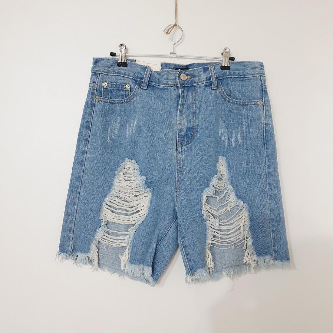 새상품 하이웨스트 4부 청반바지