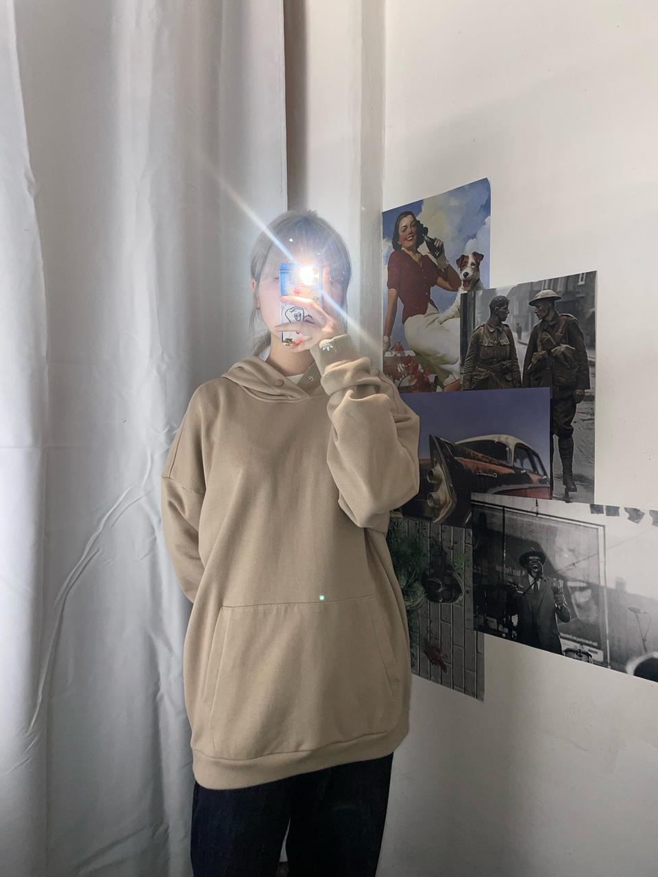 아디다스 베이지 허리 트임 후드티 L