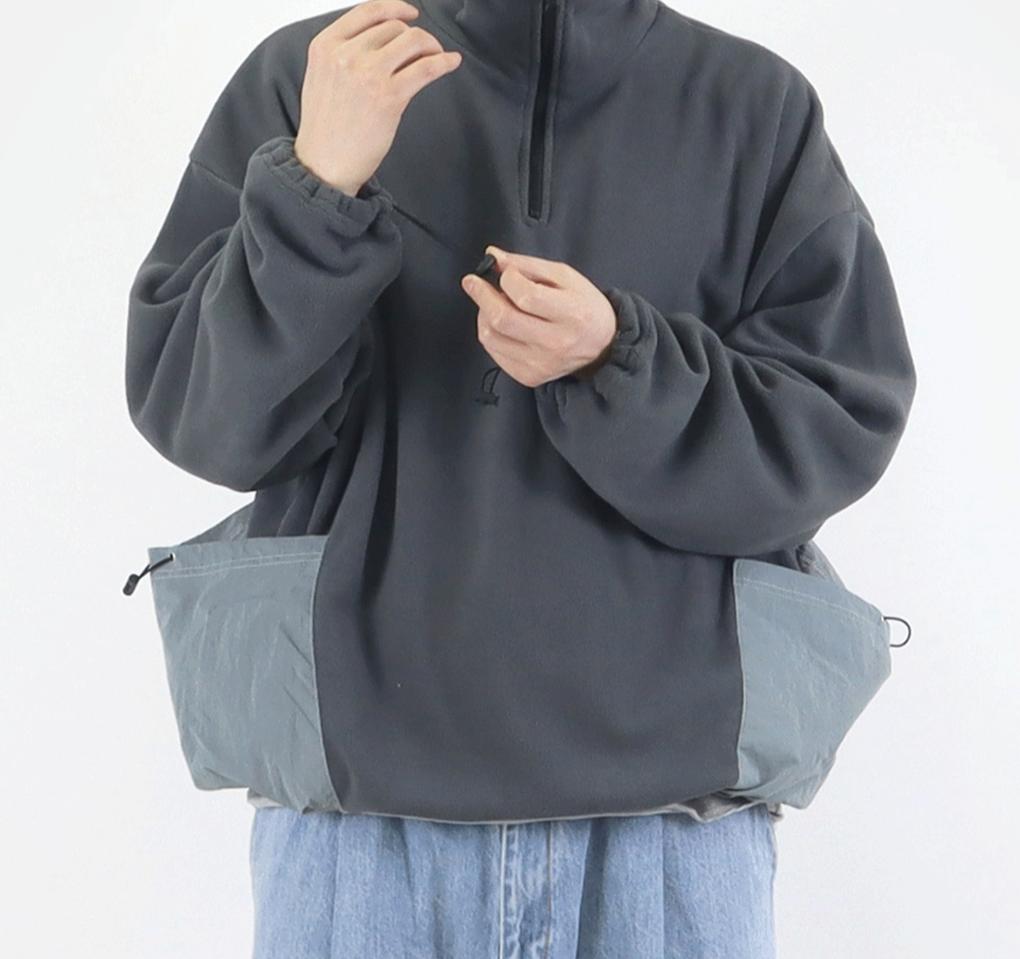 남성 오버핏 반집업 양쪽 빅포켓 후리스-챠콜(~115사이즈)