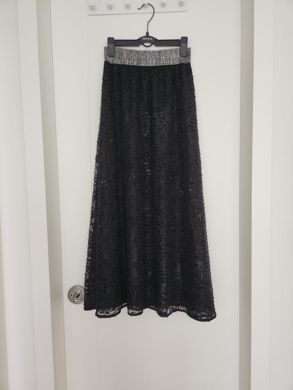 실버 밴딩 시스루 블랙 롱스커트 xs