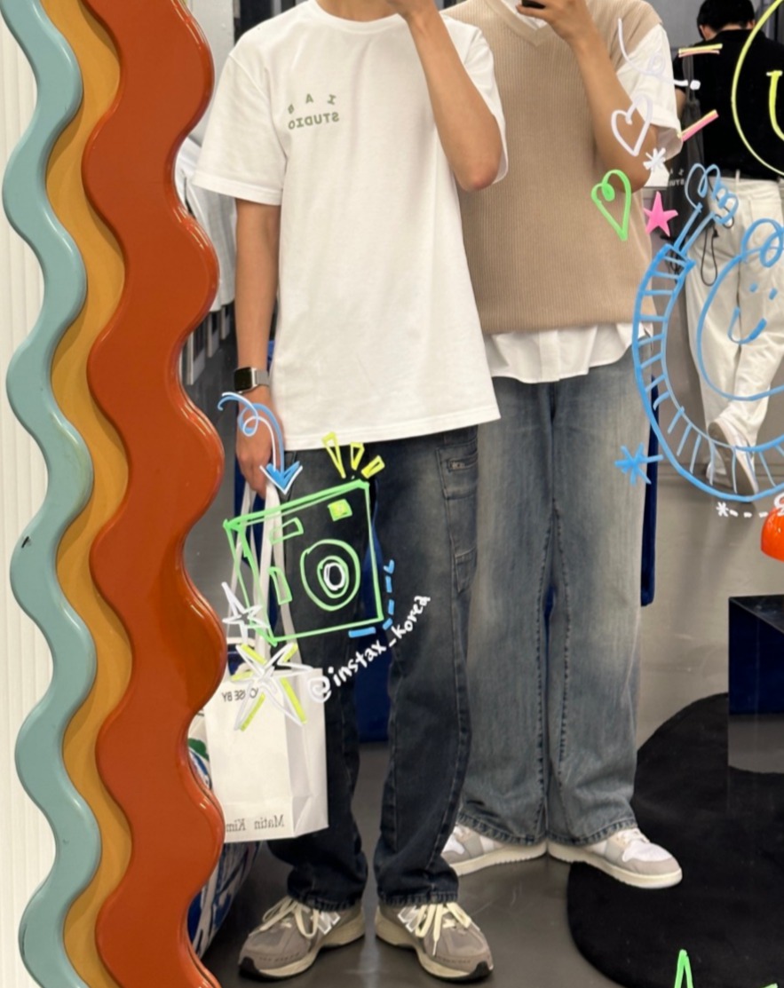 IAP STUDIO 티셔츠 화이트 올리브그린