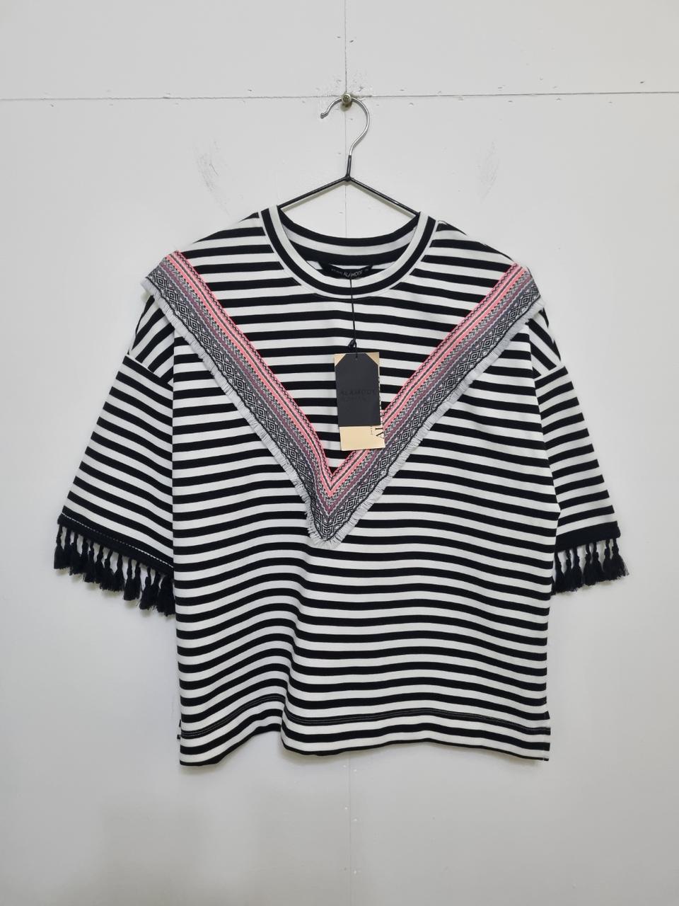 studio ALAMODE 수술장식 스트라이프 반팔티/여성55~66