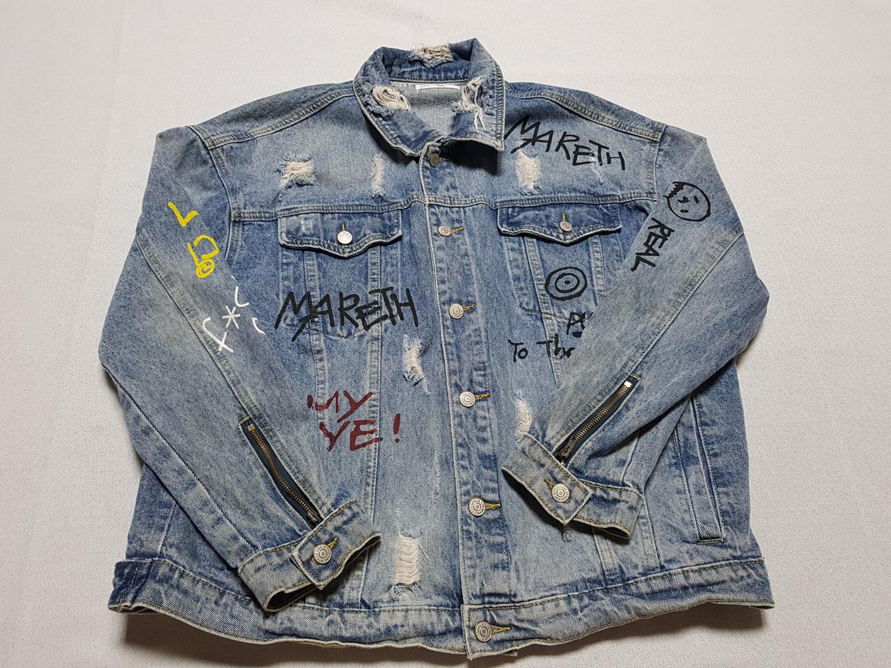 데미지 데님 청자켓 오버핏