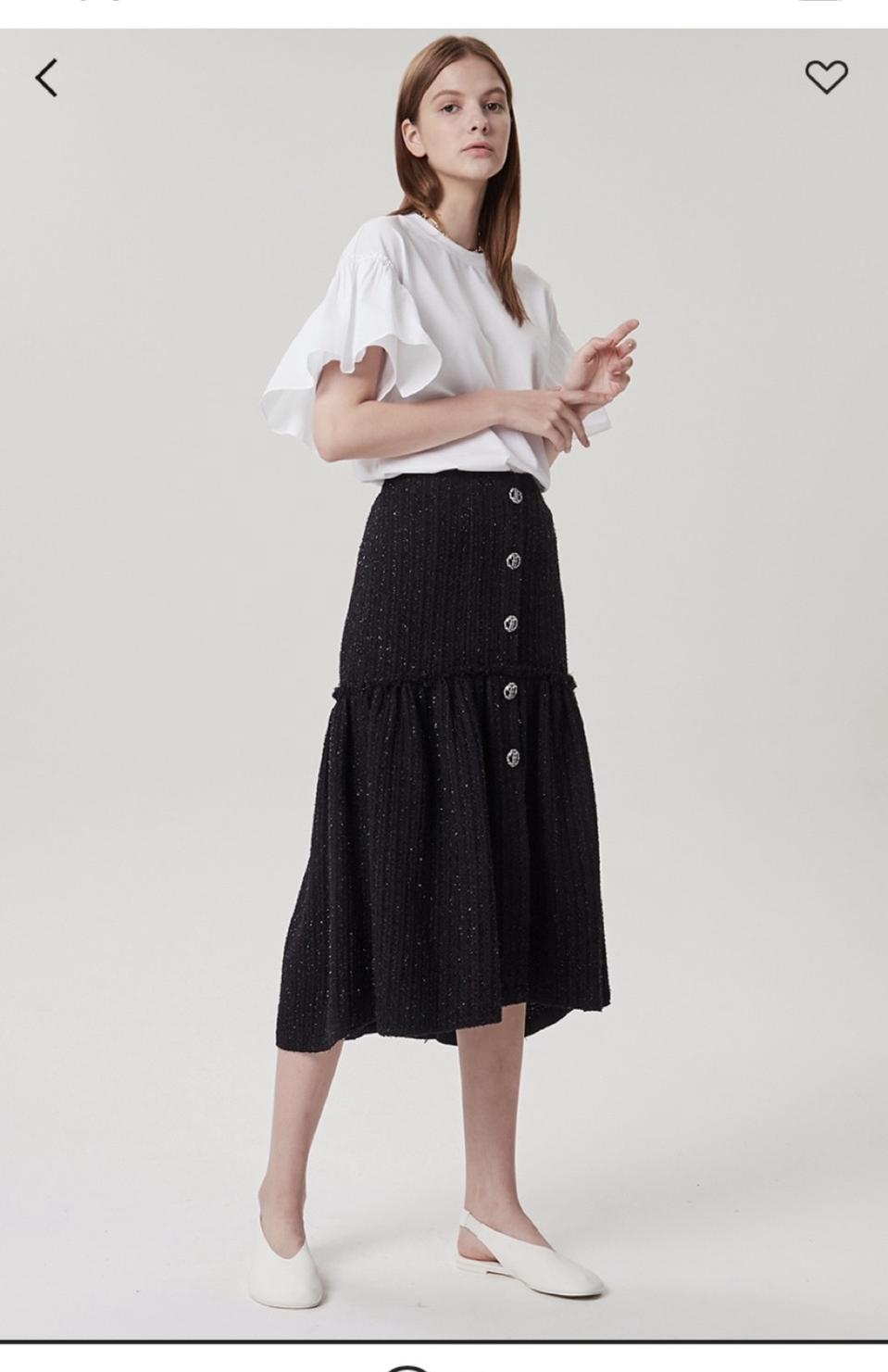 타임 버튼 트위드 스커트 (다크그레이)