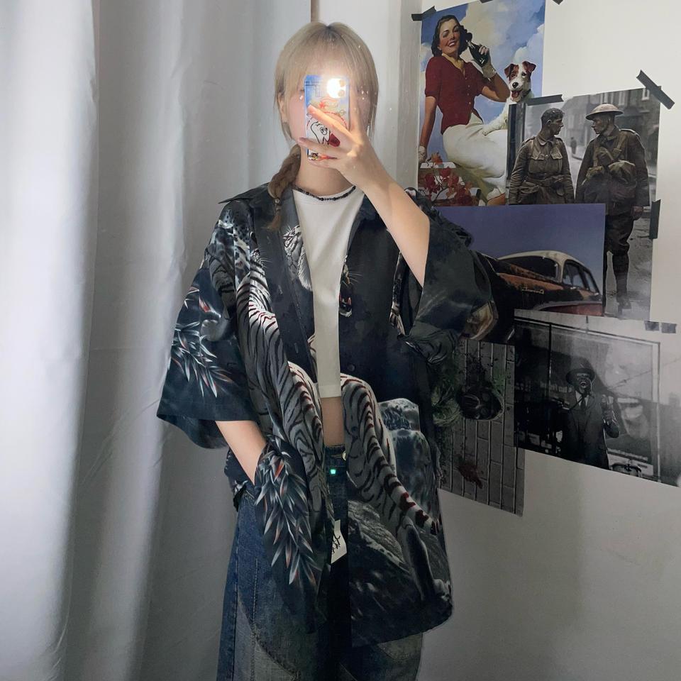 일본 빈티지 호랑이 반팔셔츠 XL