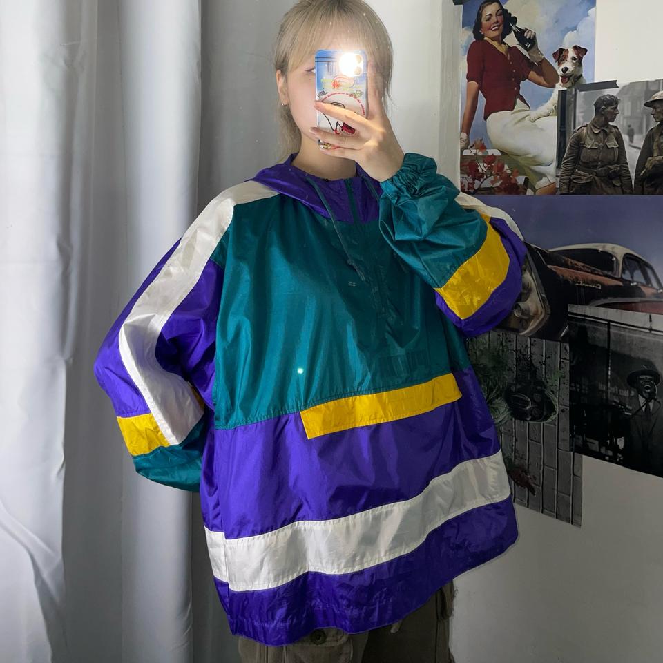 퓨마 유광 청록 보라 포켓 올드스쿨 아노락 바람막이 L