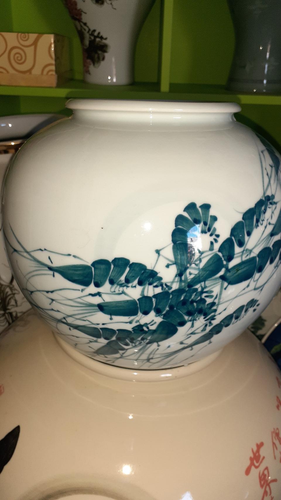 새우그림  도자기