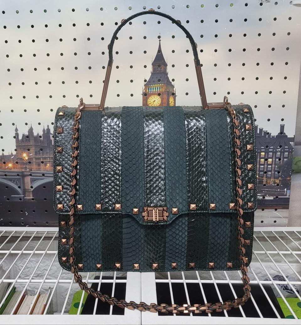 정품/ 랑방 다크그린 스네이크 토트백 체인 숄더백 명품 여성핸드백