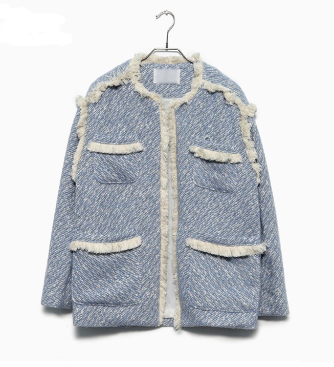 (연말까지만) 스카이블루 프린지 트위드 자켓