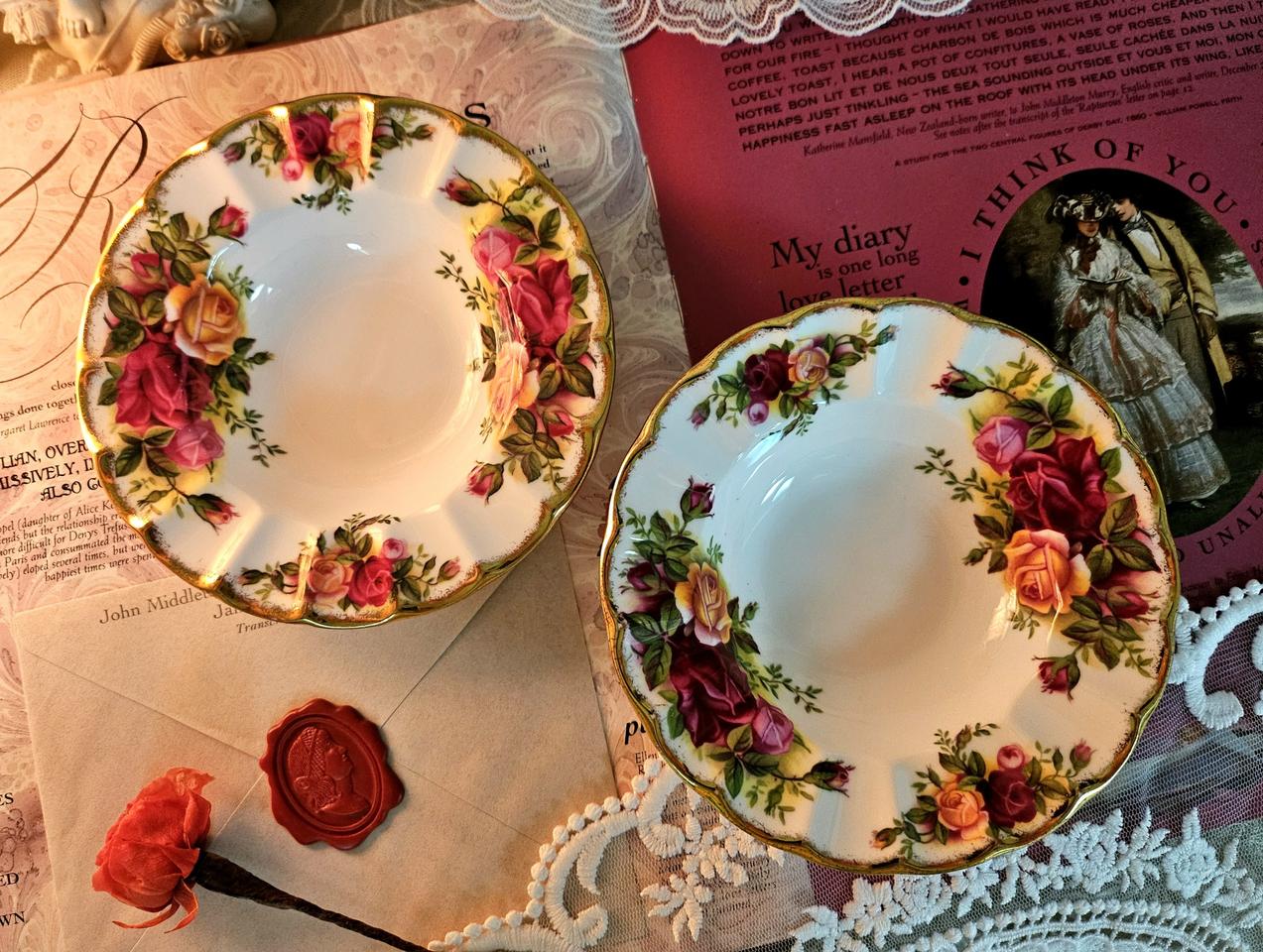 (레어템)영국 로얄알버트 황실장미 꽃볼 bon bon dish