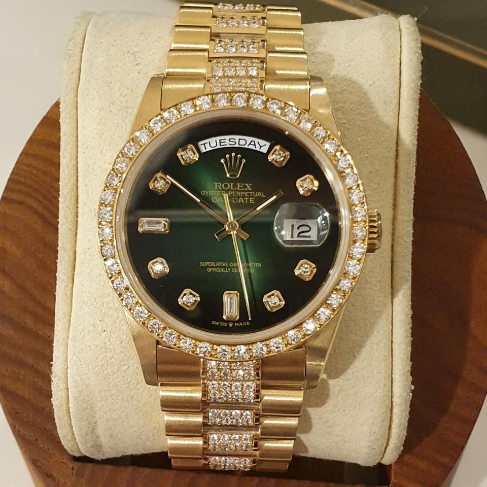 롤렉스 데이데이트 18238 그린 옴브레 다이아 베젤 브레이슬릿