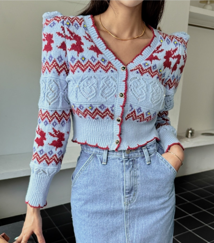 가디건 새제품 보석가디건 여성가디건 여자가디건 퍼프니트 빈티지 캐주얼