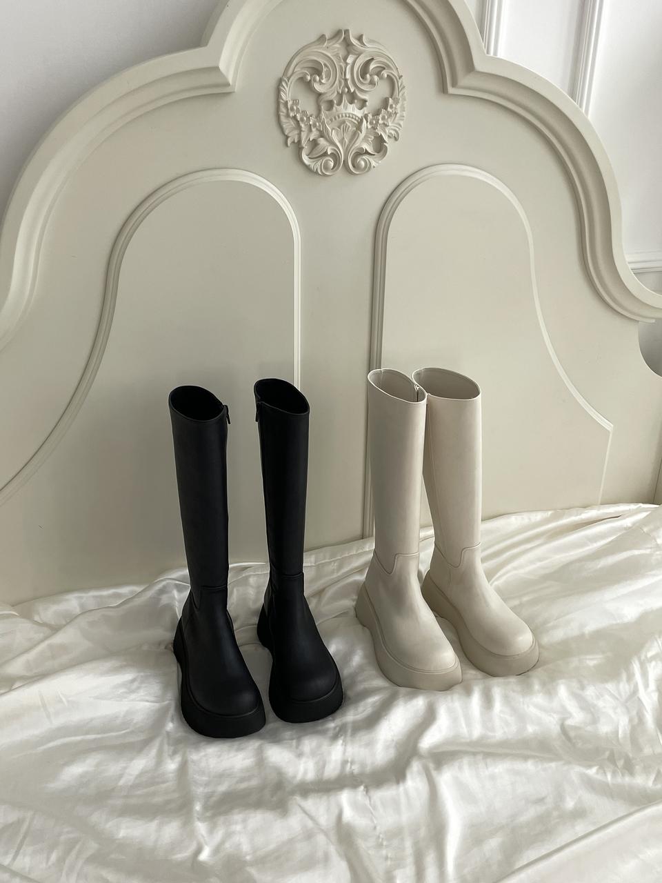 @세일 9439 무광 매트 라운드 통굽 5cm 롱부츠-베이지225~250