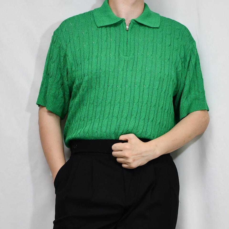 남자 봄 가을 케이블니트 반집업니트 카라니트 남자얇은니트 반팔니트