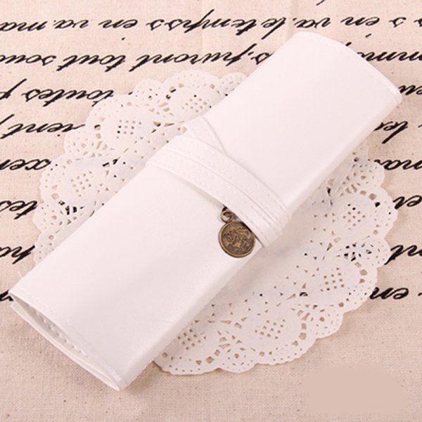 NEW 흰색 가죽 펜슬 케이스 필통 펜 파우치 휴대용 학생 스웨이드