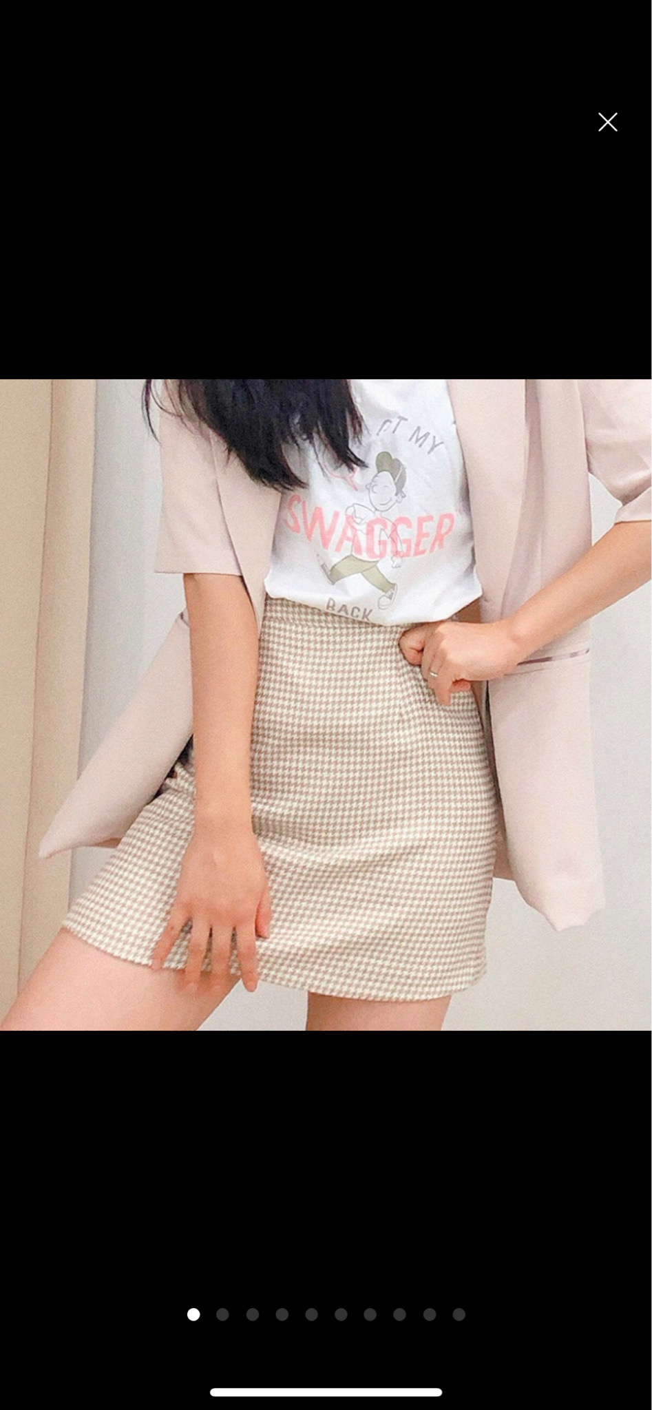 베이지체크 스커트 M