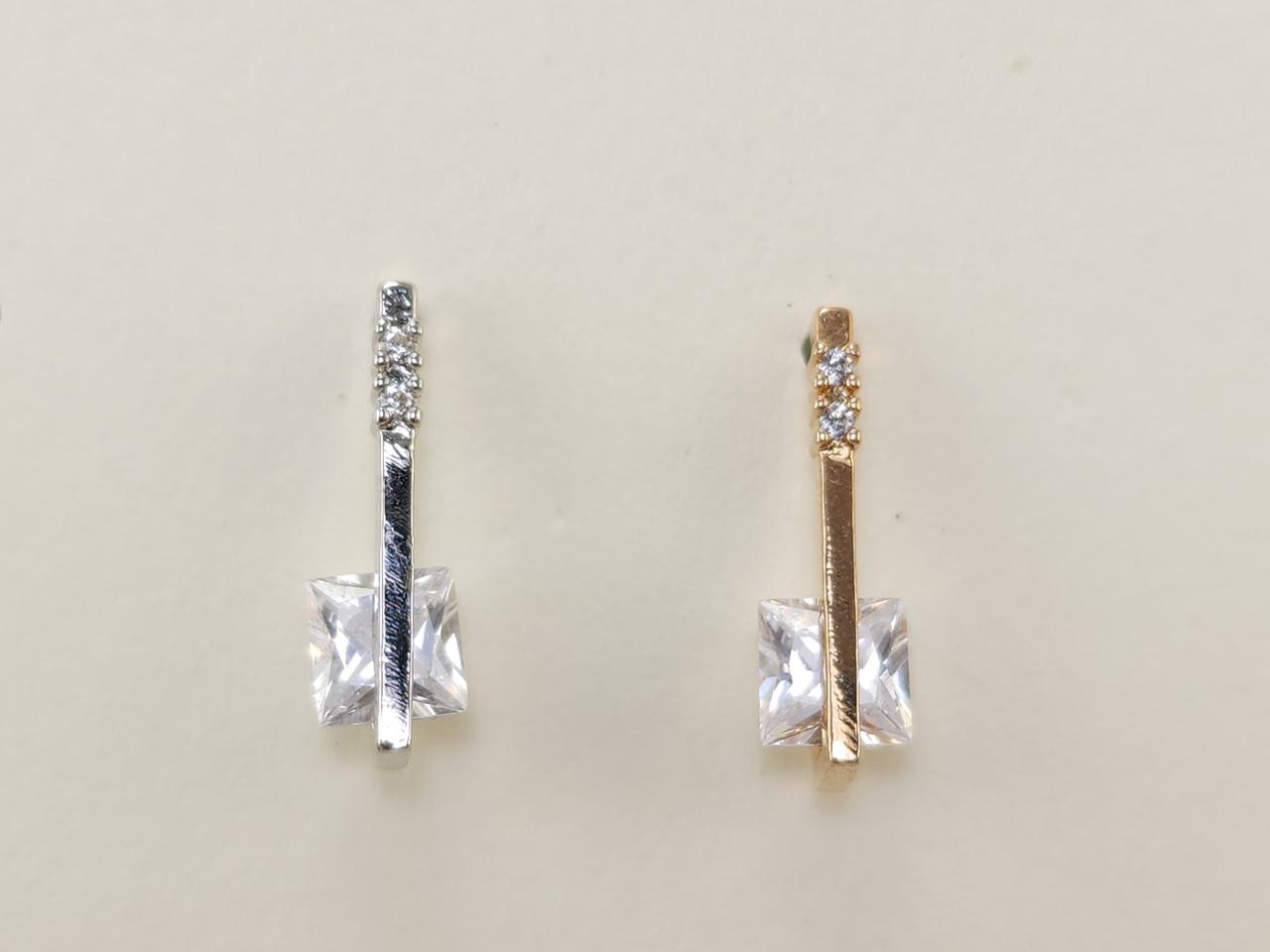 길쭉 네모 큐빅 귀걸이, 새상품