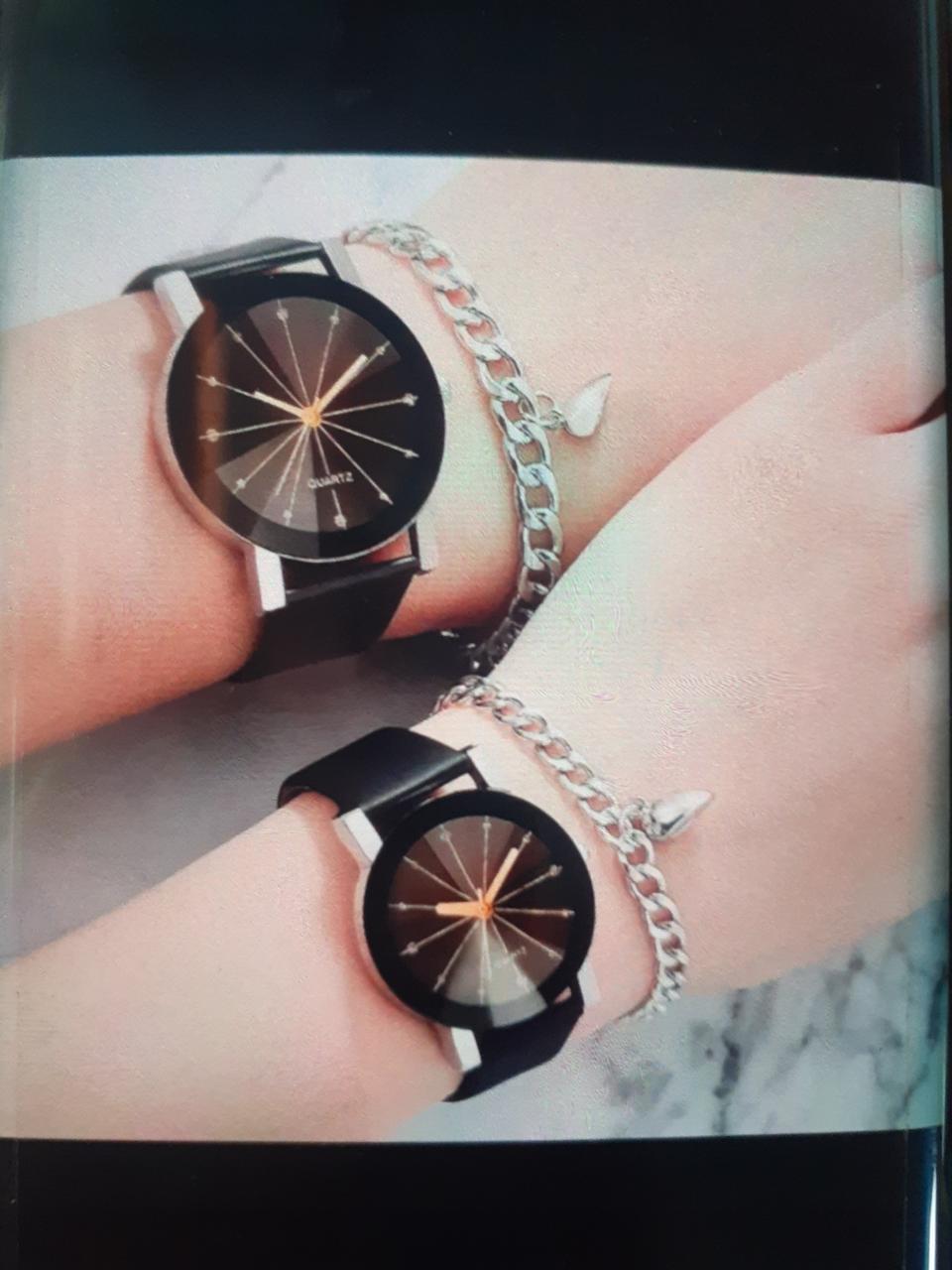 남녀 커플 시계 팔찌 세트 블랙 쿼츠 스트랩 쥬얼리 악세사리