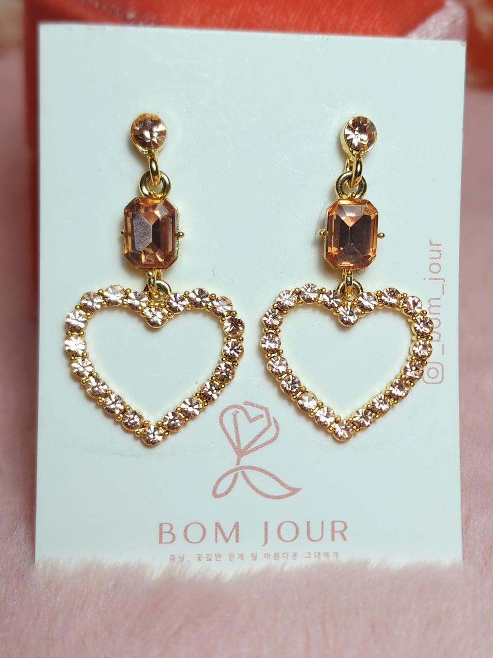 하트 달랑 큐빅 귀걸이, 새상품