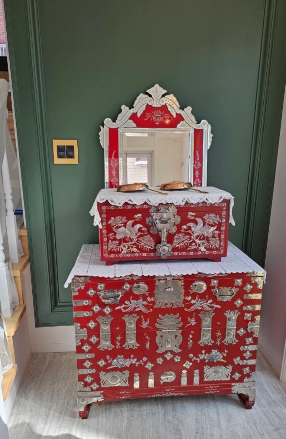 빨강자개장&함&거울세트