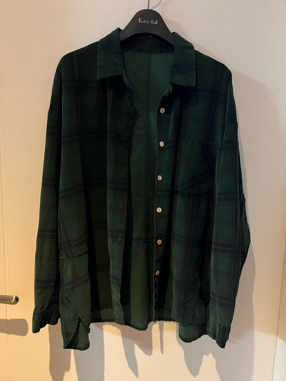 오버핏 코듀로이 그린 체크셔츠