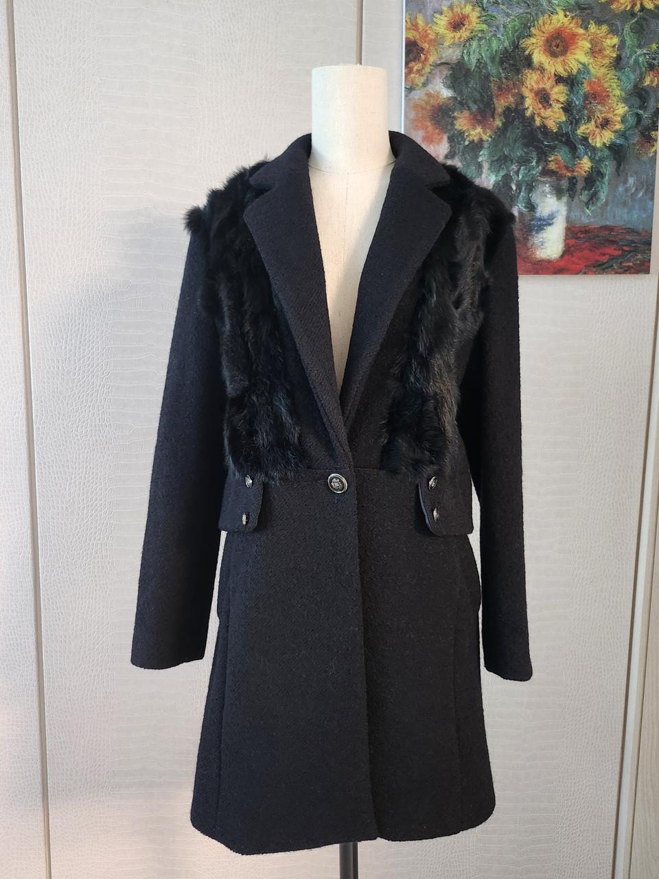 여성 토끼털 블랙 코트