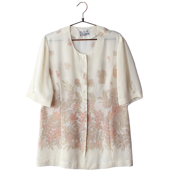 블라우스 반팔 단추 라운드 패턴 여성 여자 상의 플라워 아우터