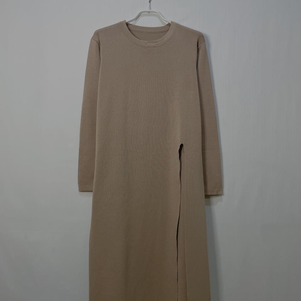 여성) 트임 긴팔 롱 니트 브라운 (FREE)