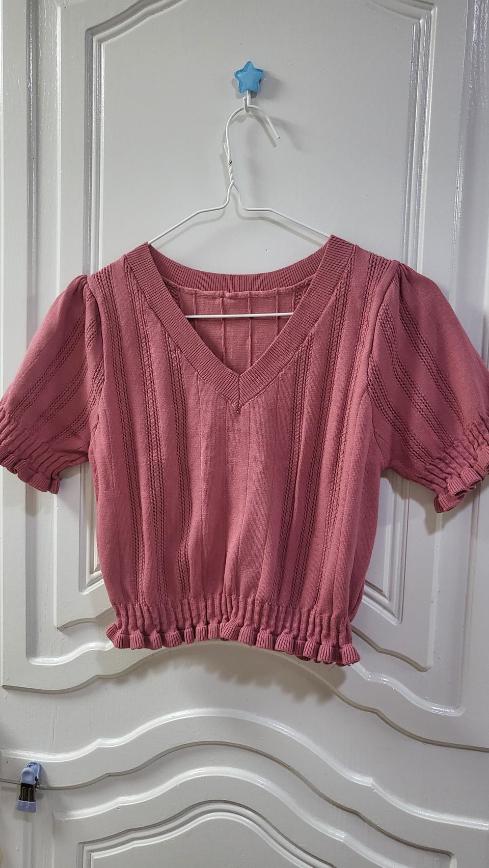 크롭티 반팔티 니트반팔 분홍티 크롭니트 티셔츠 크롭 니트 반팔