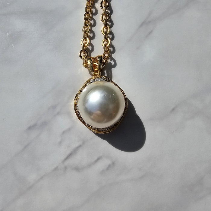 써지컬 스틸 골드 도금 큐빅 진주 팬던트 목걸이