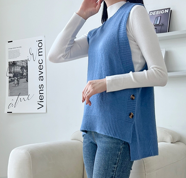 여성 옆버튼 니트 조끼