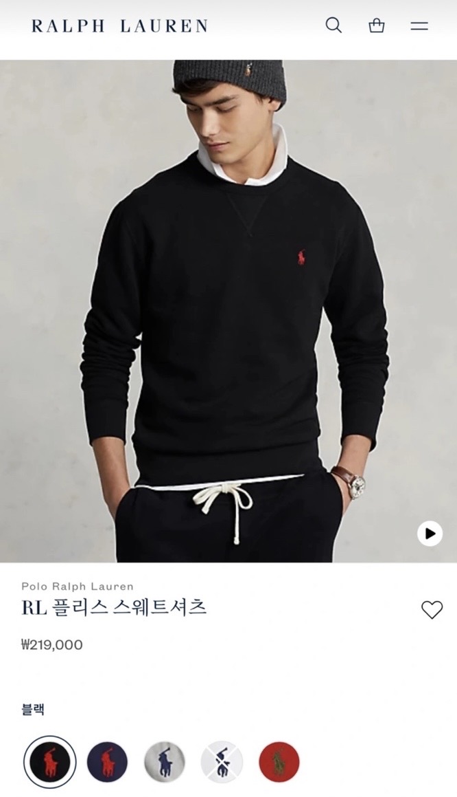 95~100/ 폴로랄프로렌 신형 플리스 스웨트셔츠 맨투맨 (새것)
