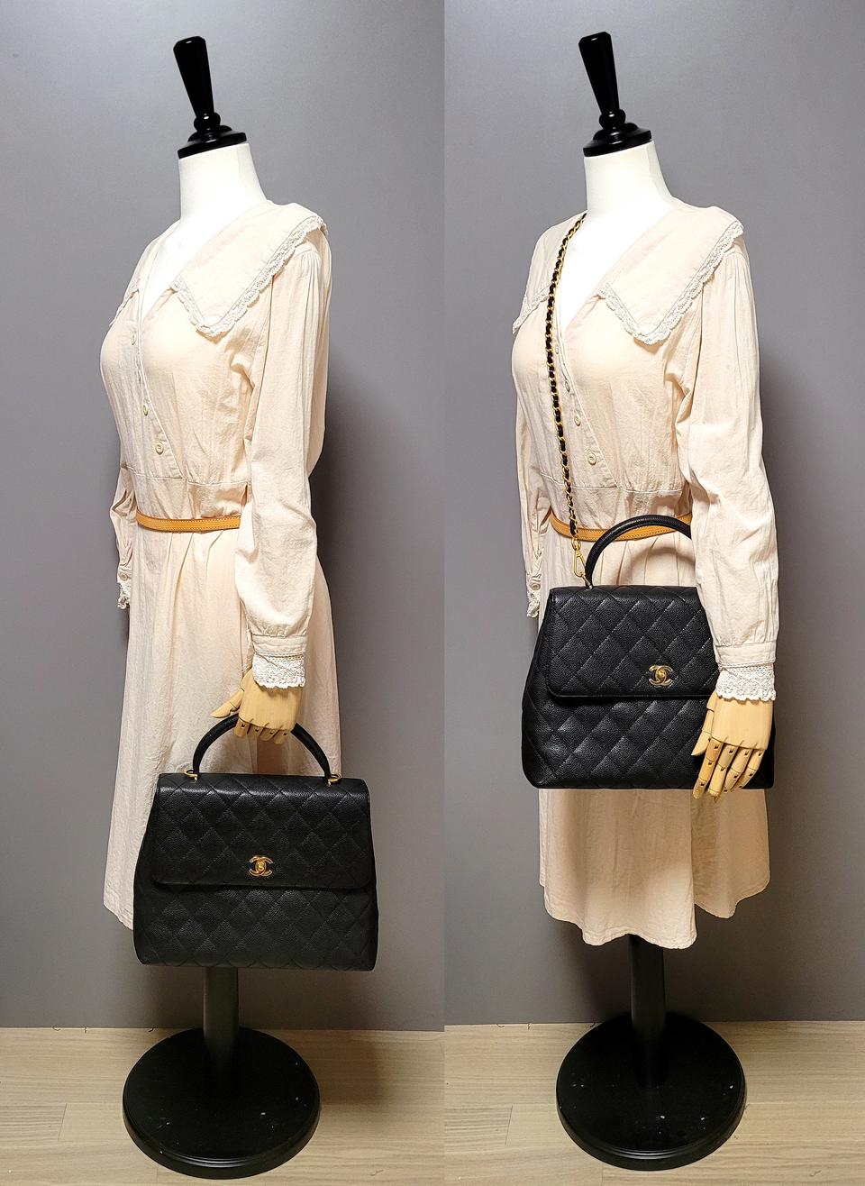 [중고A급] 샤넬 클래식 캐비어 탑핸들 금장 라지 (9번대)