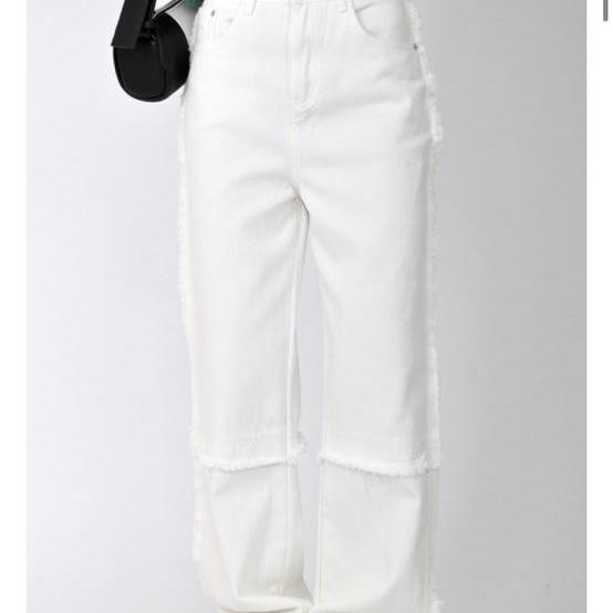 프라이빗룩북 화이트 프린지 팬츠