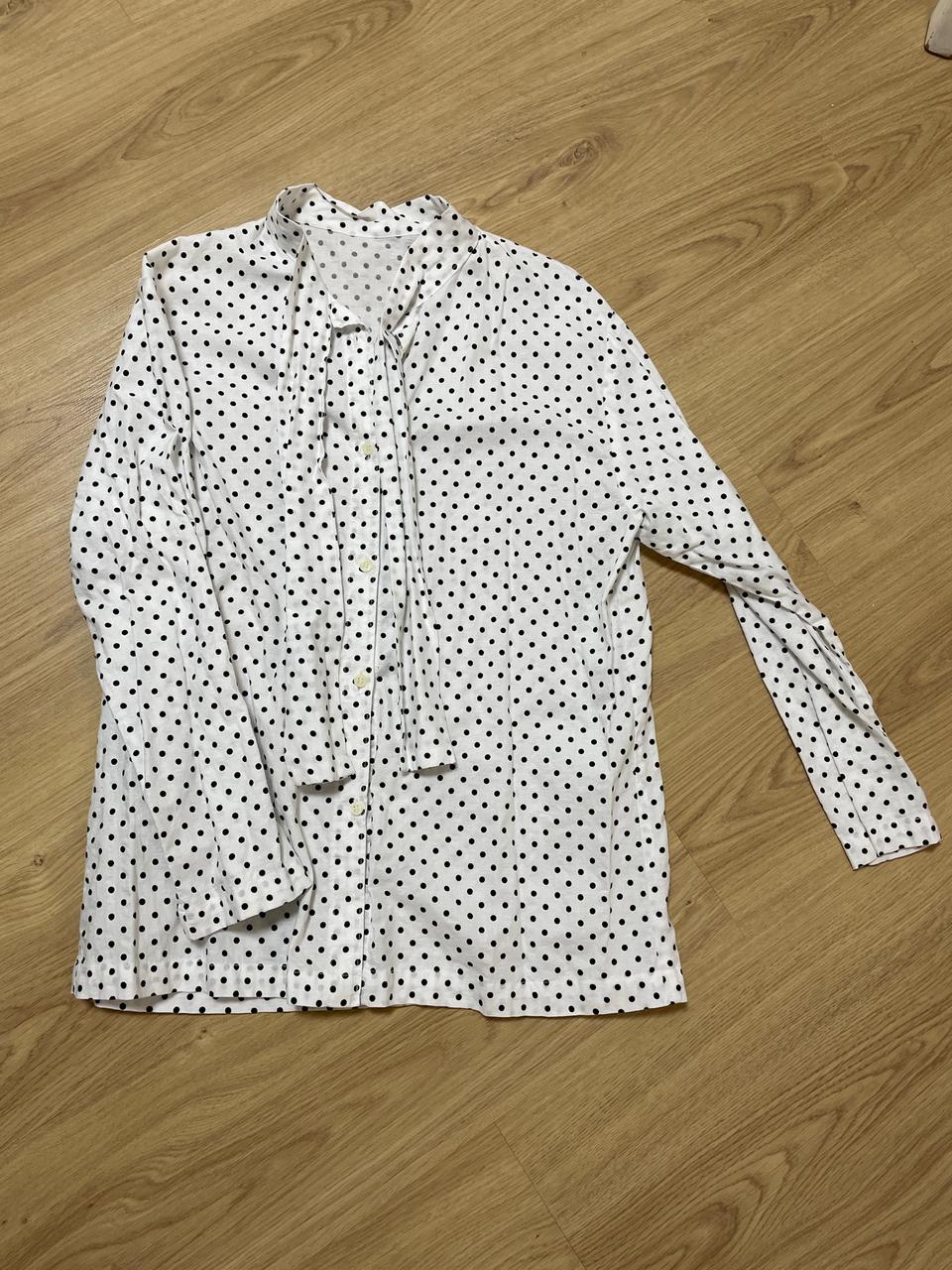 (6677) 땡땡이 도트 끈 면 블라우스